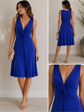 Karen Kane Cobalt Blue Twist Front Sleeveless Midi Dress | Size Small